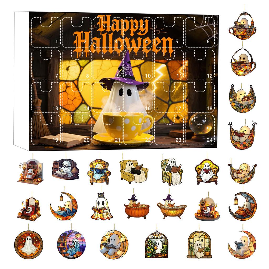 Halloween Geister Countdown Kalender Mit 24 Acryl Hängenden Ornamenten Für Party Dekoration Und Geschenk