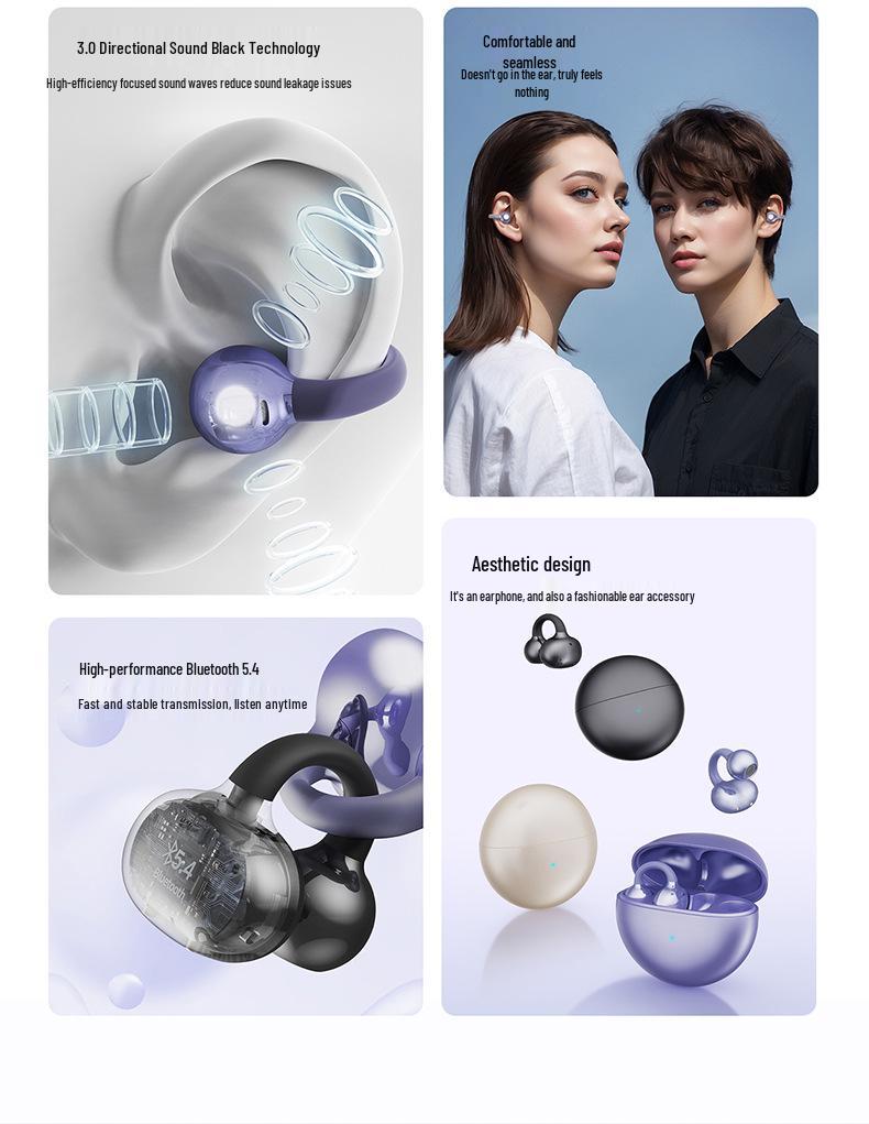 2025 Universal Bone Conduction Sports Bluetooth Earphones - Wireless Ear Clip for Men and Women
