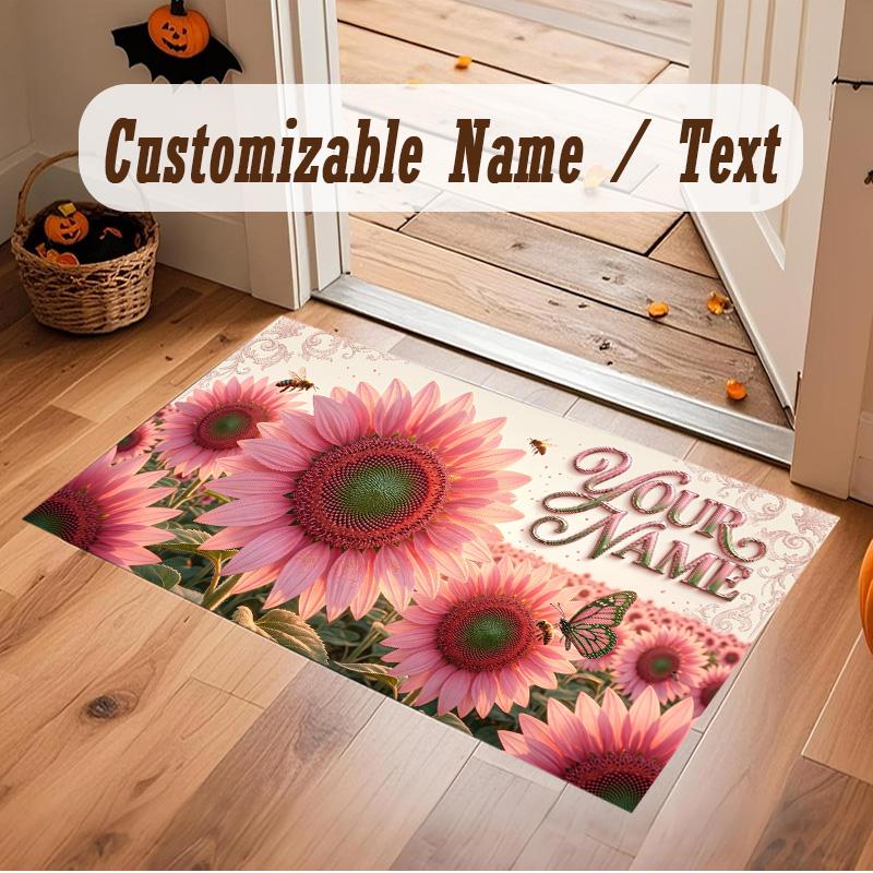 Bloemtuin Thema Zacht Kristalfluweel Tapijt Custom Naam & Tekst Print Antislip Vloerkleed voor Slaapkamer Woonkamer