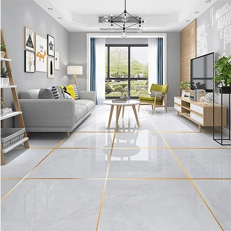 Gouden Zilveren Vloerrand - 1 Rol, 50m, Waterdicht, Zelfklevend, Glamourstijl, Glanzende Afwerking, voor Huisdecoratie