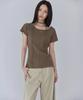 Leondeondada Pleated Pendant Boat Neck Short Sleeve T-Shirt, Brown