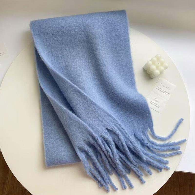 White Mohair Solid Color Scarf Girls Korean Autumn and Winter New Soft Waxy Warm Extended Scarf Shawl