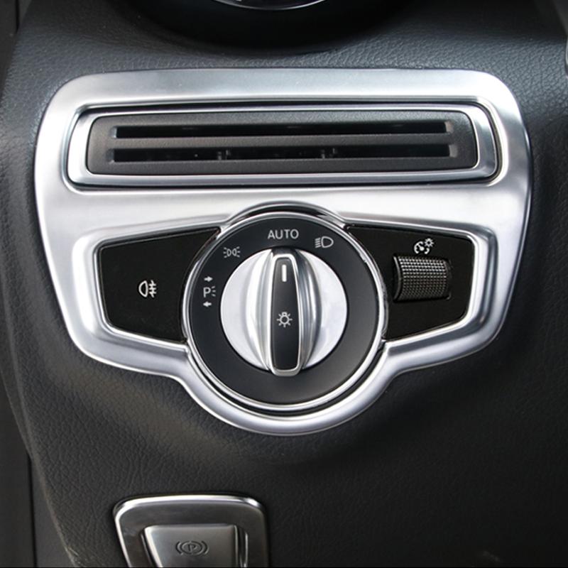 Stile Auto Pulsanti Interruttore Fari Coperture Decorative Modanatura Adesivo Interno per Mercedes Benz W205 Classe C GLC Auto
