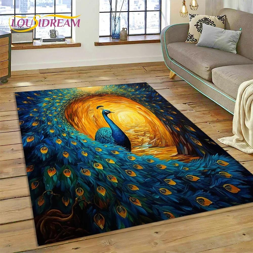 Schattige Droomvogels Papegaai Pauw Cartoon Tapijt Vloerkleed voor Slaapkamer Woonkamer Huis Sofa Decoratie, Kinderspel Groot Decor Vloermat