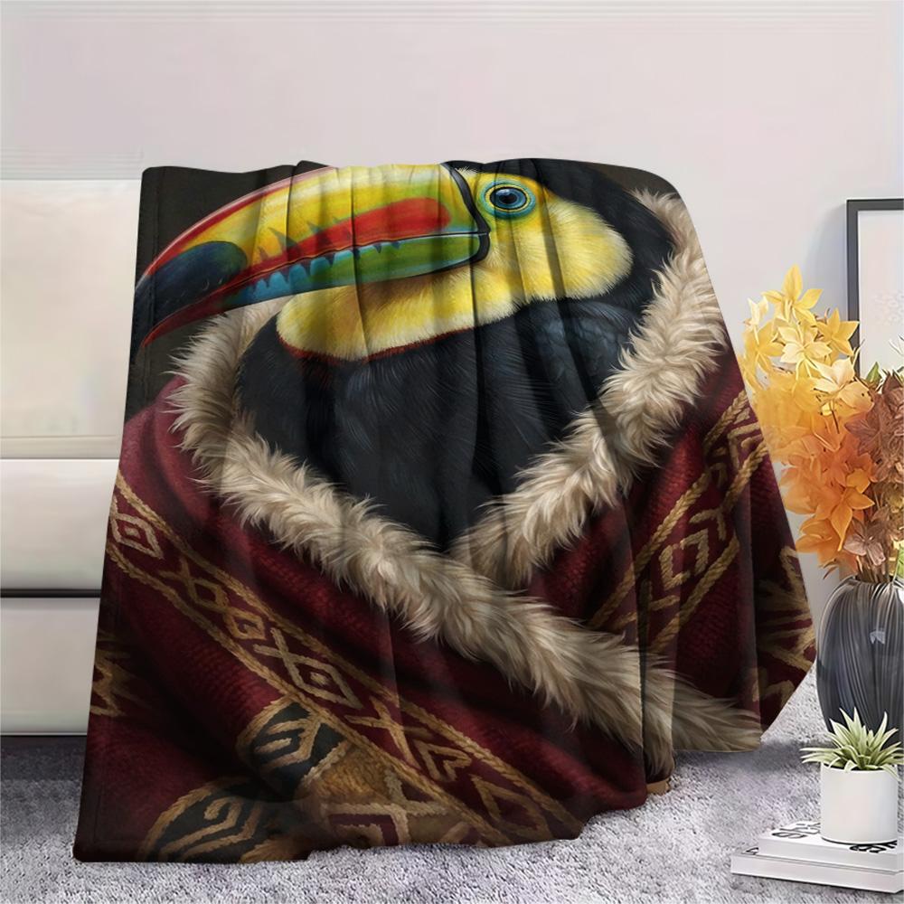1PC Seasonal Toucan Art Print FlAannel Blanket, High Quality Comfortable for All Seasons, Home Decor, Warmth and Comfort