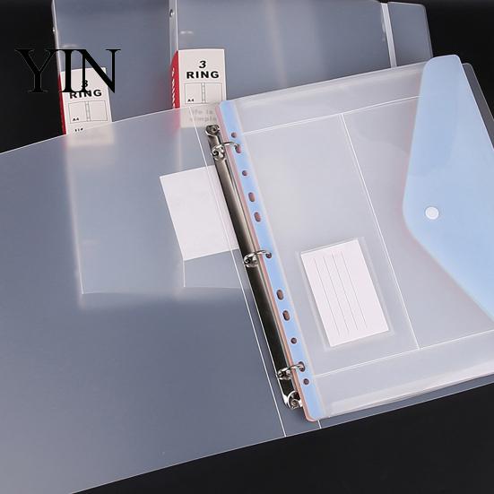 Touch Fastener File Bag 11 Hole Expandable Binder Folders for 2/3/4 Ring Document Pouch, Plastic Envelopes Light Purple Pocket with Snap Button