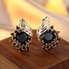 Bohemian Leaf Flower Black Zircon Hoop Earrings for Women Luxury Gold Color Wedding Jewelry