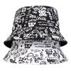 Unisex 88 Black White Graffiti Print Personality Bucket Hats Fishermen Caps Outdoor Casual Cap Sunscreen Hat