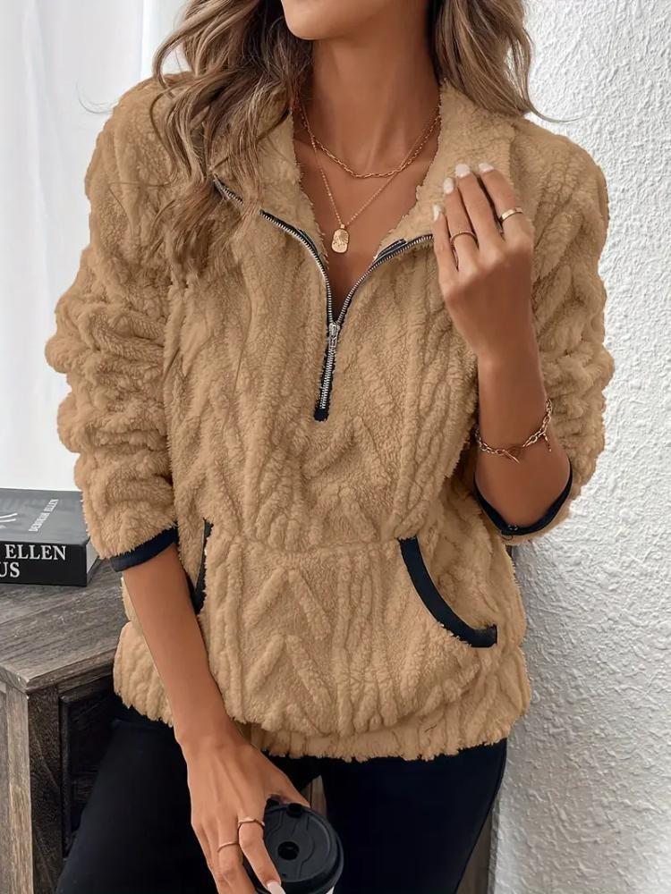 Women Sweatshirt Fleece Zip Up Cozy Pullover with Large Pockets Long Sleeve Casual Winter Fall Zippered Sweatshirt