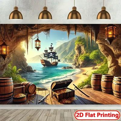 2D Pirate Adventure Backdrop Treasure Island Photo Booth Background for Kids