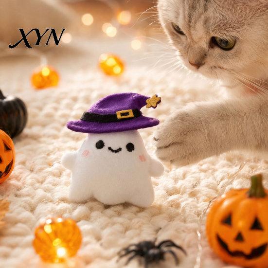 Pumpkin Cat Toy Halloween Theme Toy, Soft Ghost Bat Plush Cute Bite-resistant Stuffed Chew for Indoor Cats Boredom Relief Toys