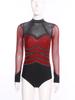 S-XXL Women‘s Performance Bodysuit: Rhinestone Mesh Long Sleeve with Back Cutout & Snap Crotch for Gymnastics, Skating