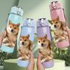 1PC Shiba Inu Wrapped In Blanket 750ml Color Plastic Sports Water Bottle Leakproof Flip Straw Lid Suitable for Sports Office Home Use