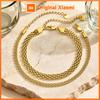 Vnox 4mm/6mm Stainless Steel Mesh Anklet Adjustable Gold Plated Flat Anklet Summer Beach Foot Chain Waterproof Jewelry Gifts