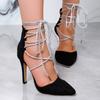 Fashion Summer Women Sandals 2025 New High Heels Women Pointy Stiletto Sexy Black Wedding Shoes Bride Shoes Sandals Sandalias Femininas