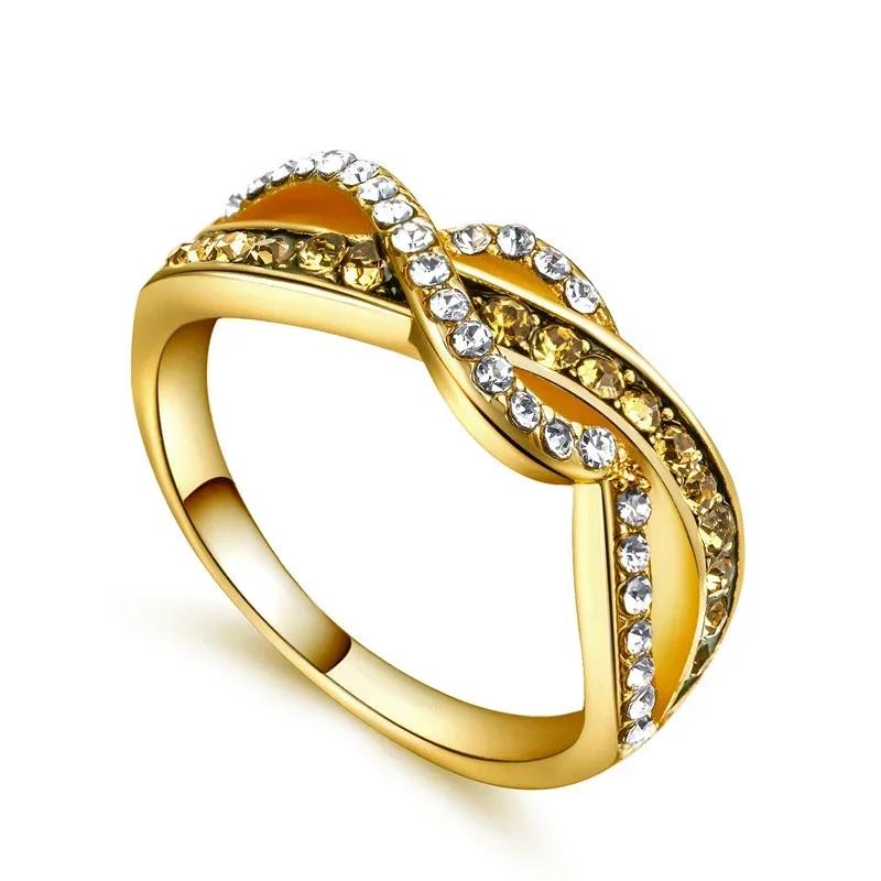 New 2024 Trendy Rings for Women High Quality Gold Color Brilliant Cubic Zirconia Finger-rings Wedding Engagement Jewelry