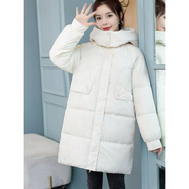 Daunenjacke Damen Trendig Mittellang Große Größe Locker Brotjacke Gefütterte Jacke Winter Gefütterte Jacke Jacke Verdickt