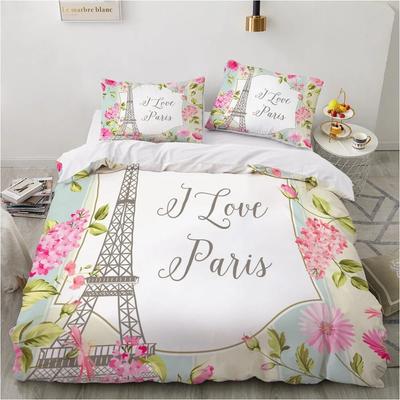 Housse de couette style Paris imprimée Tour Eiffel fleur ensemble de literie fille femme chambre textiles décoration linge de lit