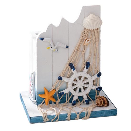 Nautical Wooden Pen Holder Handcrafted Mediterranean Theme Makeup Brush Organizer Ocean Beach Pencil Container for Home Office