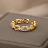 Classic Twist Chain Open Rings For Women Zircon Stainless Steel Geometric Twist Wrapped Couple Ring Wedding Aesthetic Jewelry