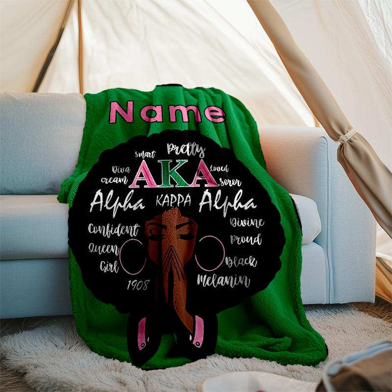 Personalized Custom Name Blanket - Alpha Kappa Alpha logo Print Design,Blanket for Sofa,Bed,Travel,Camping - Soft and Warm, Great Gift