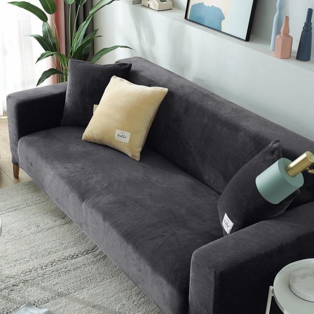 Velvet Plush Sofa Cover Stretchy Thick Stretch Armchair Sofa Cover Corner Sofa Covers Used For Living Space L Shaped 1 /2 /3 /4 Seater