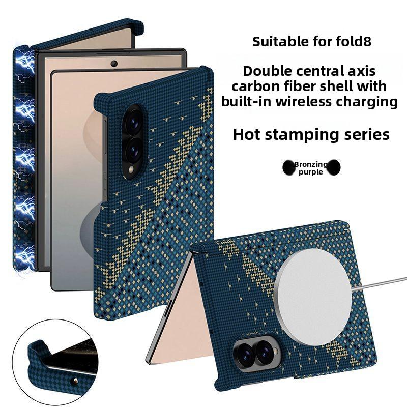For Samsung Galaxy Fold 8 Fold 8 Ultra Hinge Matte Protection Case Luxury Business Carbon Fiber Texture Wireless Charger Cover