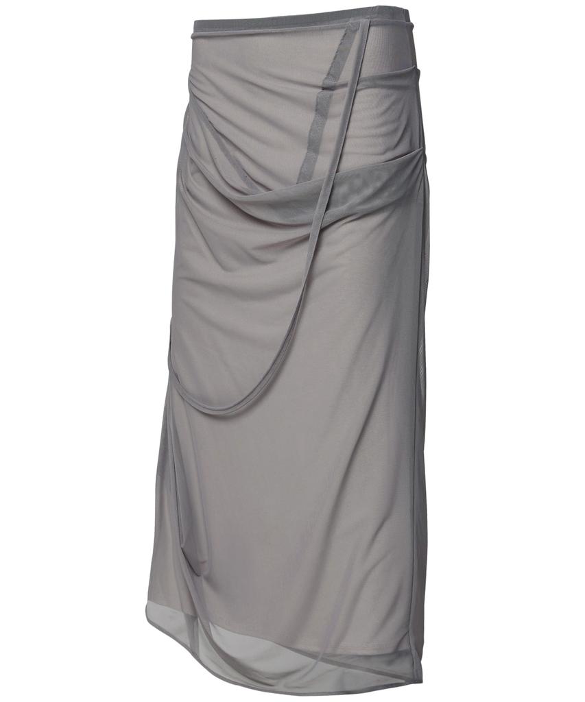 Peulleeoeob Draped Mesh Layered Long Skirt (Fl-264_Gray)