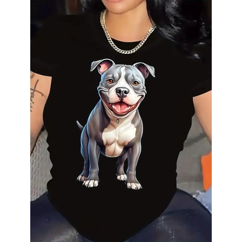European Size Women's Casual American Pit Bull Terrier Graphic T-Shirt - Soft Stretch Round Neck Short Sleeve Tee