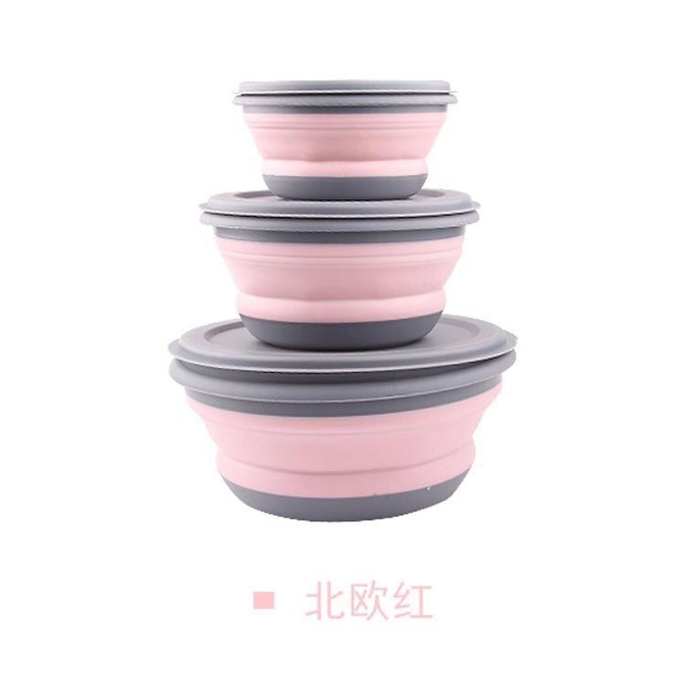 Portable Folding Lunch Box Bowl Sets Silicone 3Pcs/Set Food Container Outdoor Camping Tableware Set Foldable Salad Bowl with Lid