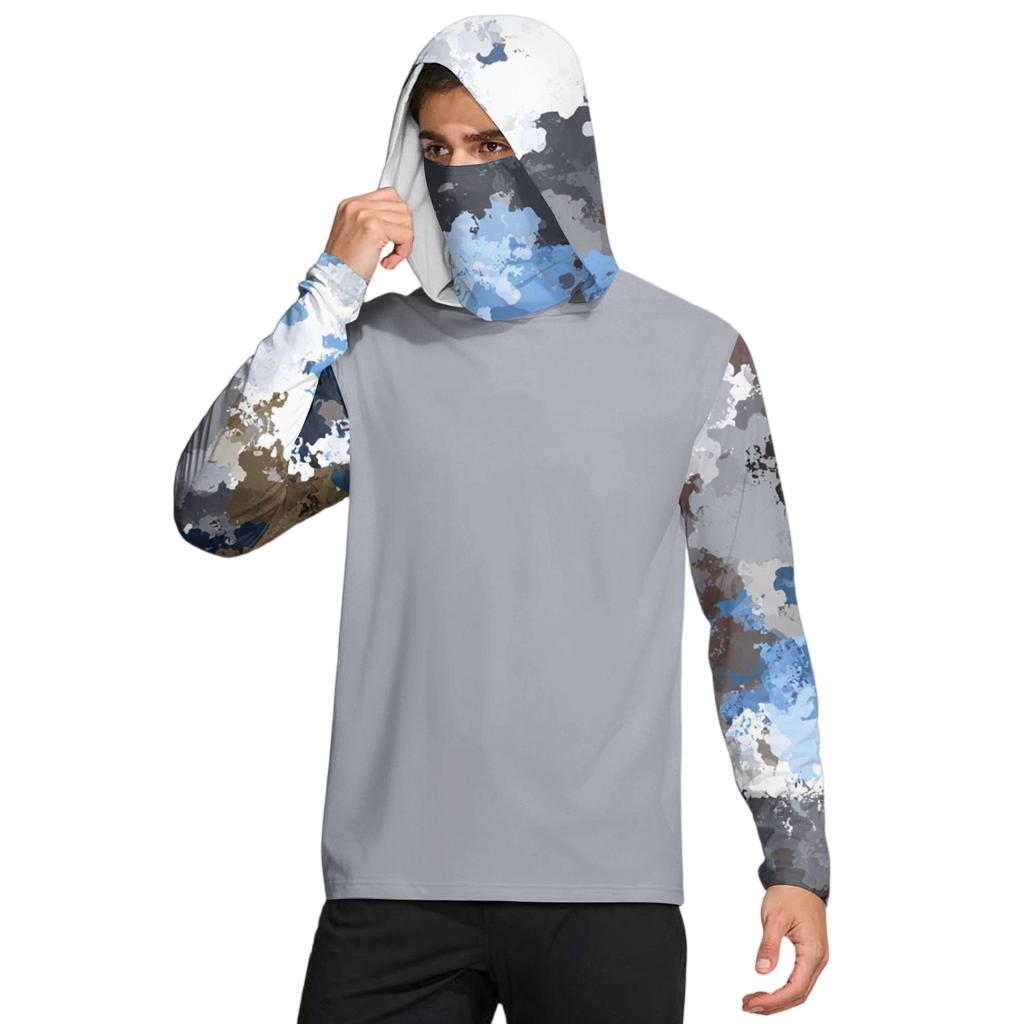 Chemise pour homme avec masque Légère Manches longues à capuche Randonnée Pêche Performance