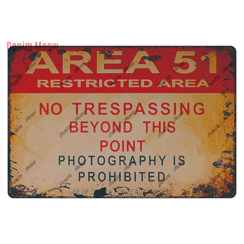 Warning Area 51 Vintage Metal Tin Sign UFO Activity Area Caution Danger Wall Plaque Retro Painting Sticker Home Decor 8x12 Inch