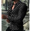 Men's Retro Polka Dot Long Sleeved Shirt with Black Background and White Dot Printed Shirt for Daily Casual Men's Top
