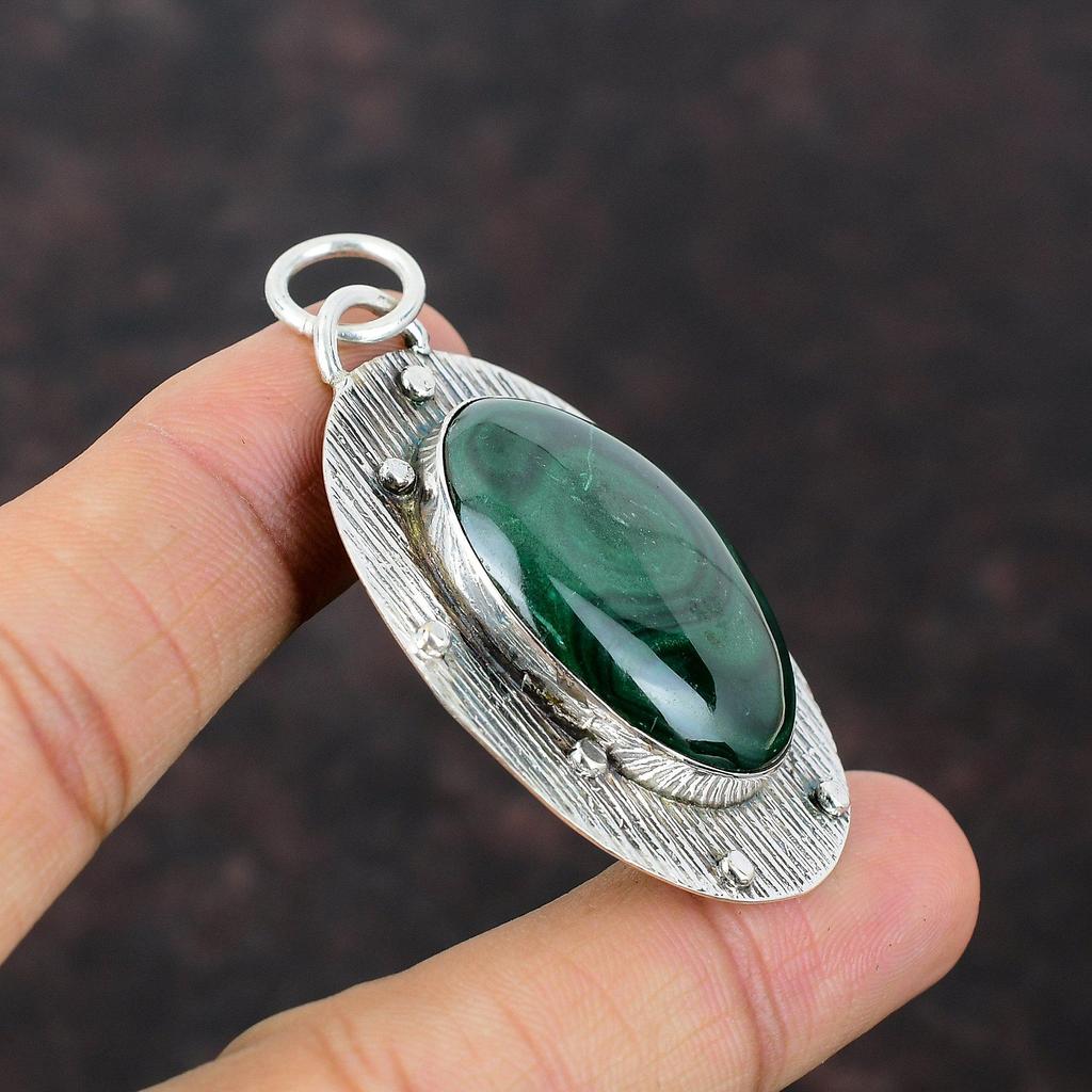 Malachite Pendant Handmade Boho Style Jewelry 925 Sterling Silver Pendant Dainty Pendant Gemstone Jewelry Gift For Mother Birthstone Jewelry