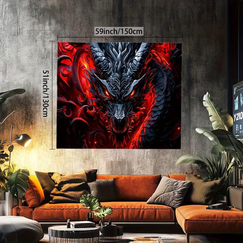 2D Flaming Dragon Head Tapestry Gothic Fantasy Background Cloth