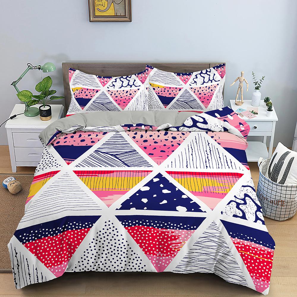 Art Pattern Bedding Set Watercolour Design Colourful Comforter Cover with Pillowcase King Queen Size for Kids Teens Bedding Set