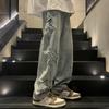 JYL Couples Jeans Vibe Chinese High Street Star Embroidered Loose American Hip-hop Denim