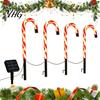 Holiday Yard Ornaments 4Pcs Solar Candy Cane Pathway Lights, Christmas Outdoor Stake Waterproof Decorative Stakes Garden Lights for Lawn Patio