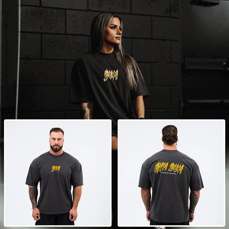 T-shirt de fitness de haute qualité 2025 pour la salle de sport, nouveau, ample, surdimensionné, en coton, à manches courtes pour hommes, haut d'été pour l'entraînement et le jogging