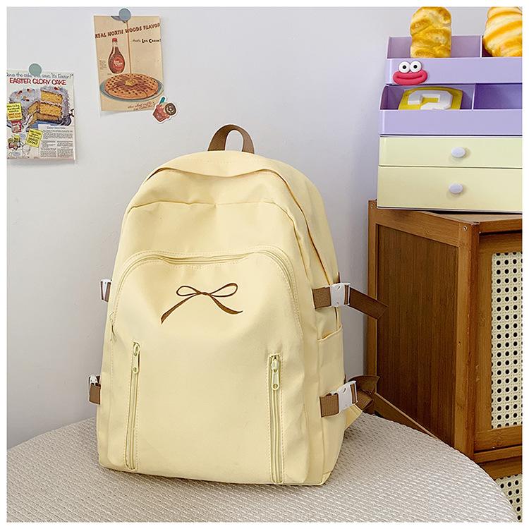 School Bag Cute Korean Version Versatile Junior High School Students Casual Simple Solid Color Bow Back