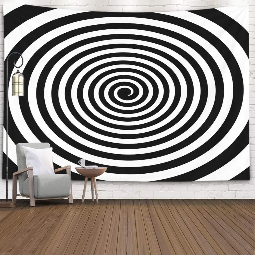 Hypnotic Spiral Tapestry Black White Optical Illusion Design Unique Wall Art for Bedroom Modern Decor Lover Gift