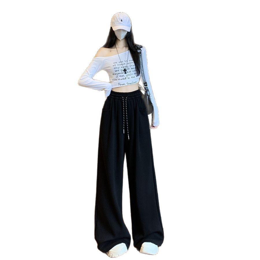 Pantalon Décontracté Tendance Vêtements pour Femmes Printemps et Automne Nouveau Taille Haute Droit Ample Jambe Large Pantalon Long