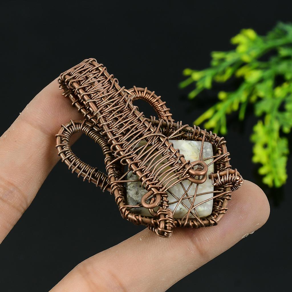 Natural Russian Dendritic Gemstone Handmade Copper Wire Wrap Pendant 2 J0b65