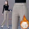 Velveteen Lined Woolen Flare Suit Pants Slim Winter Elastic High Waist Office Elagant Casual Pantalones Classic Women Spodnie