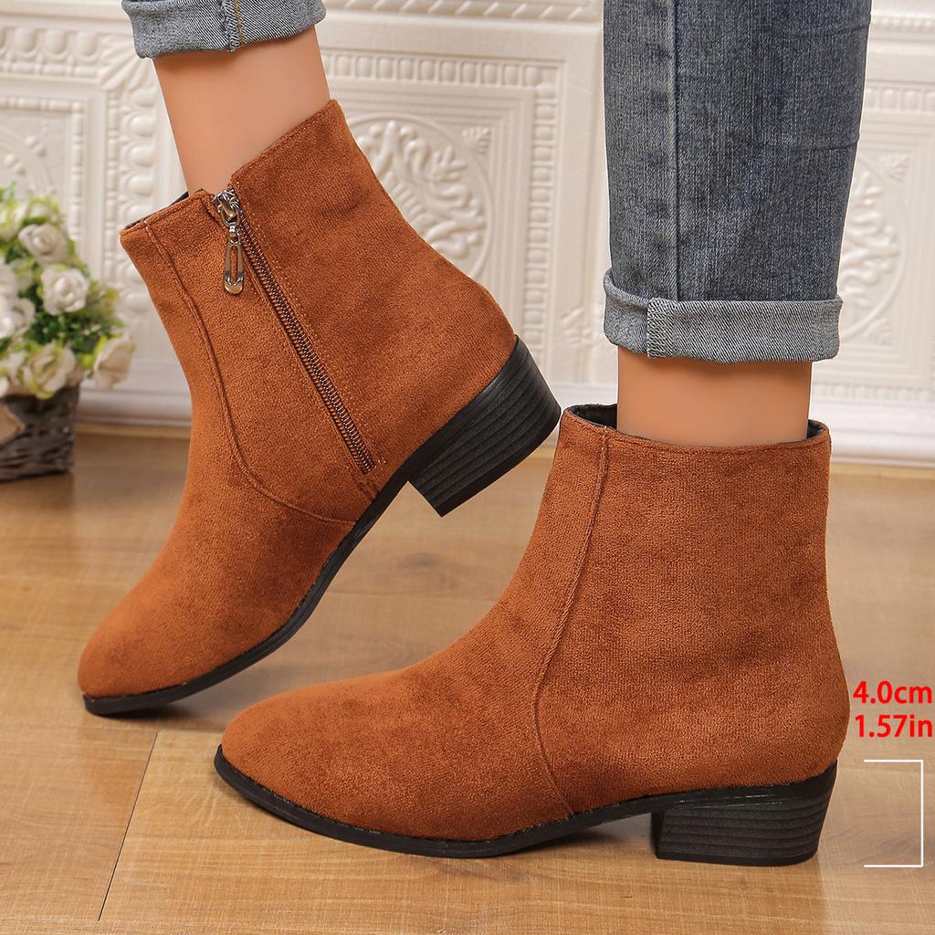 Autumn and winter European and American fashion large size zipper women's suede Martin boots thick heel short women's boots