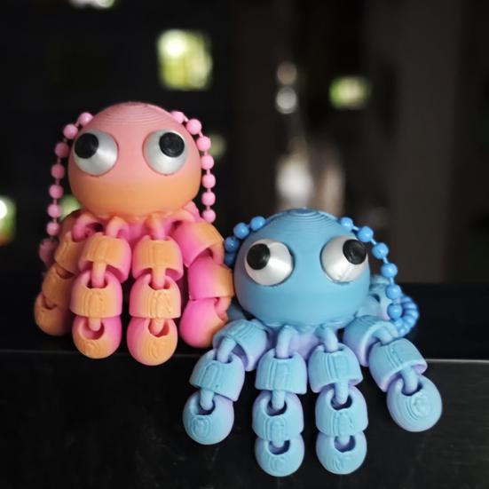 Keychain Pendant Octopus Shape 3D Printed Movable Joints Flexible Keychain Schoolbag Pendant Decompress Toy Souvenir