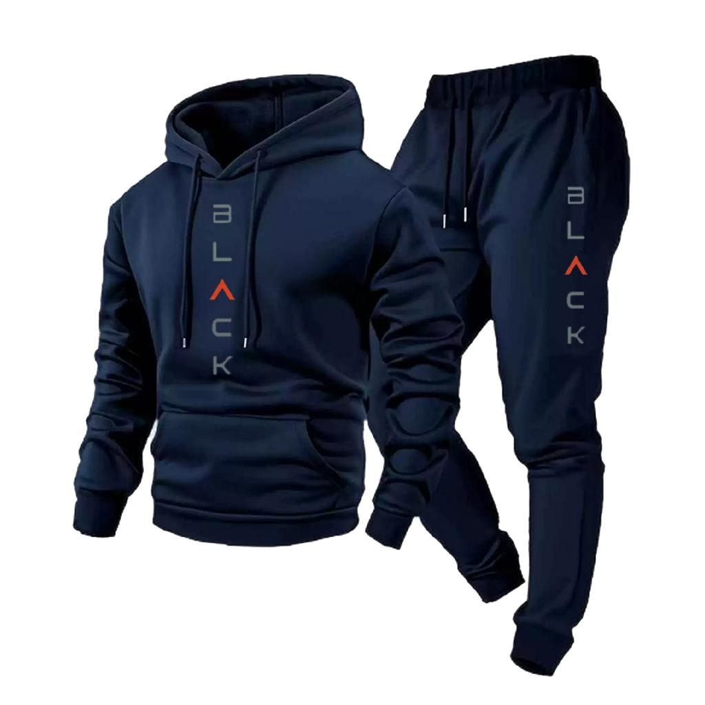 Conjunto de Moletom Casual Colorido com Estampa de Letras para Homem, Conjunto de Duas Peças com Moletom com Capuz e Cordão e Calça de Moletom para Homem