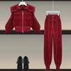 Cord-Set für Frühling und Herbst, Damen, Rollkragen, schmaler Mantel, hohe Taille, lässige Hose mit gebundenem Bein, zweiteiliges Set, Kleidung für Damen