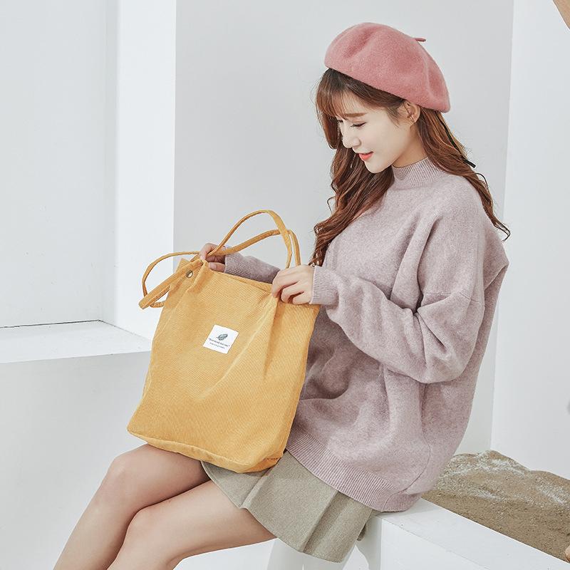 Yogodlns Simple Students Shoulder Bag Soft Corduroy Casual Shopper Tote Women Large Capacity Handbag Ladies Underarm Crossbody Bags