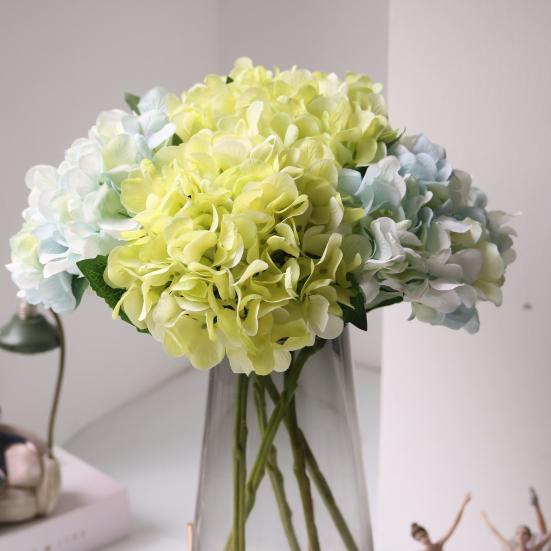 Fleur Artificielle Bouquet d'Hortensias Réaliste en Soie avec Tiges Flexibles Transitions de Couleurs Réalistes Pétales Souples Pliables Fausse Fleur Décoration Maison Mariage